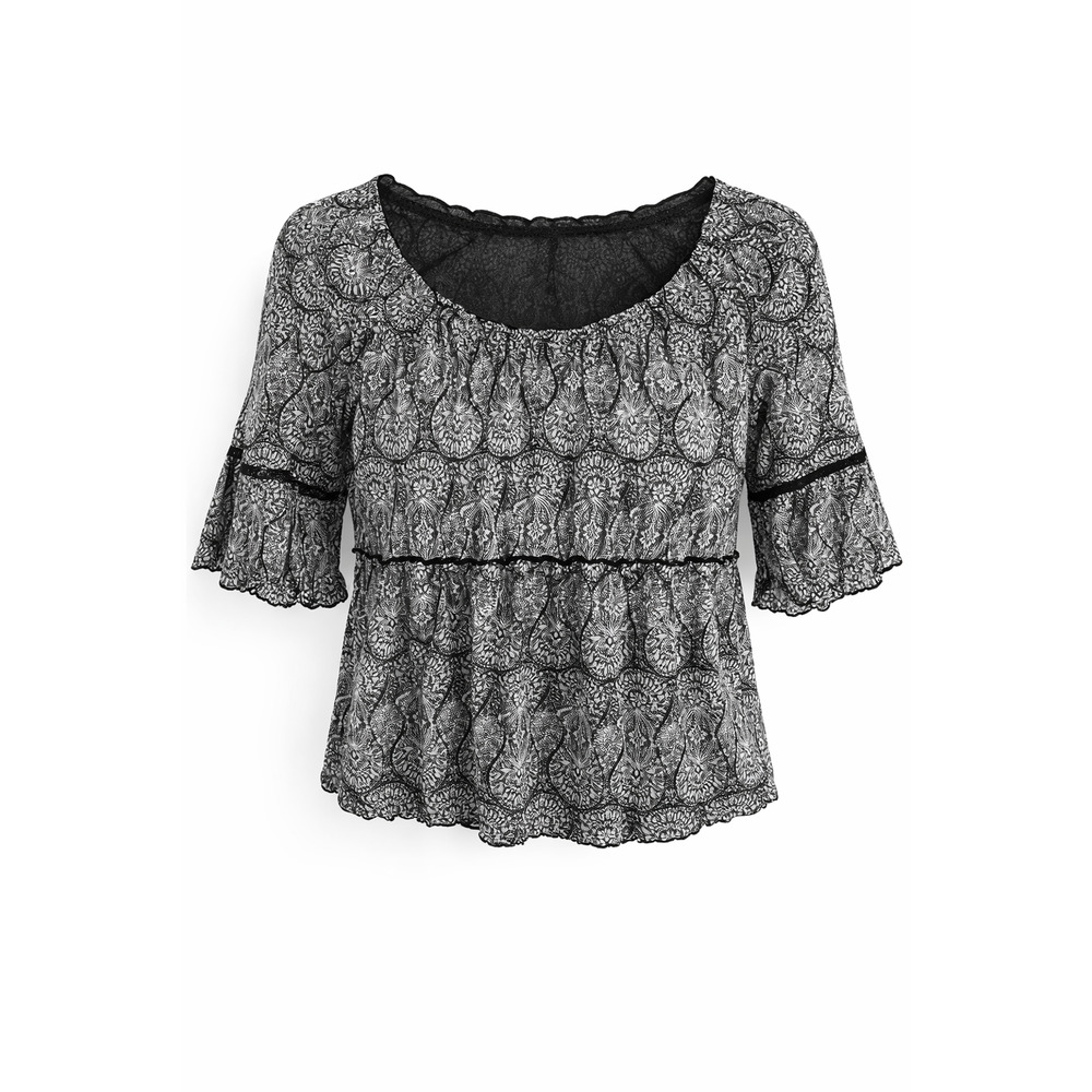 Goth Romantic Paisley Ruffle Sleeve Peasant Stretch Knit Top Small Axcess